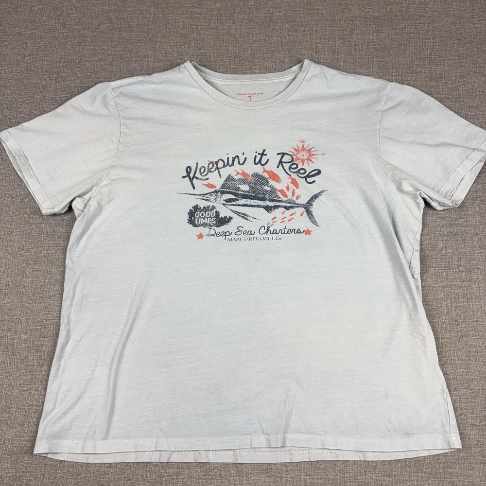 Margaritaville Shirt Mens XL Blue Keepin' It Reel Deep Sea Charters Graphic Tee
